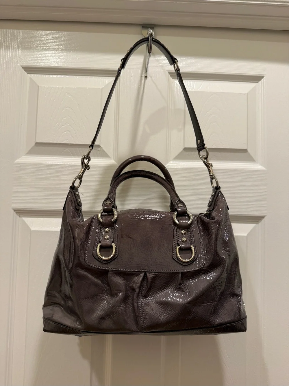 Coach Patent Leather Satchel in Grey
